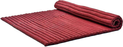 Leewadee - Foldable Floor Mattress - Japanese Roll Up Futon -Trifold Tatami Mat- Guest Floor Bed - Camping Mattress - Thai Massage Mat, Kapok Filled, 75 x 57 inches, Red