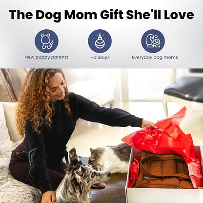 Puffer Dog Travel Bag for Dog Moms, Diaper Bag with Travel Bowls | 2 BPA-Free Collapsible Bowls, 2 Pet Food Containers, 9 Pockets, Everyday Puffer Bag Works With or Without Your Dog, Rust