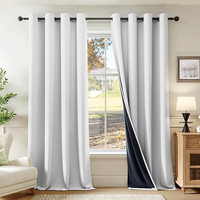 Beauoop White 100% Blackout Curtains 84 Inch Long 2 Panels