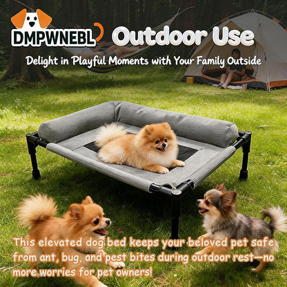 Raised Dog Beds for Small Dogs, Cooling Indoor Outdoor Elevated Bolster Dog Cot Hammock with Metal Frame Breathable Mesh, Portable Dog Sofa Camping Dog Bed (23.62" L x 15.75" W x 5.91" H)