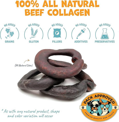 Beef Collagen Chews - Rawhide Free, Long Lasting - 100% Beef Corium, Single Ingredient Dog Treat - Puppy Teething Rings, Natural - 3.5" Rings, Pack of 8