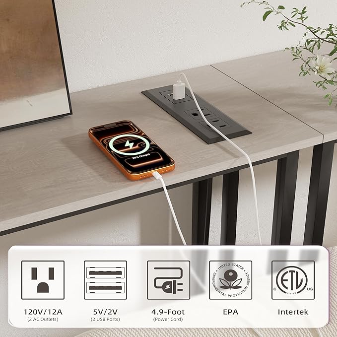 Narrow Console Table with Led Light and Charging Station，29.5" Small Entryway Table，Display Table，Entryway Hallway Thin Sofa Table Behind Sofa, Small Spaces, Living Room, Gray