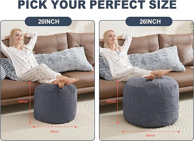 Pouf Ottoman Foot Stools with Foam Small Ottoman for Living Room Corduroy Ottomans Pouf 26x18 Floor Poufs Foot Rest for Chair Dark Grey Hassocks and Ottomans