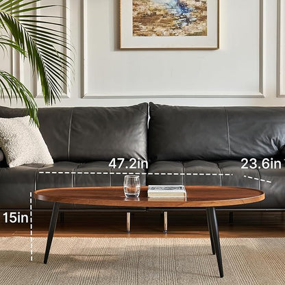 Saint Mossi Modern Coffee Table for Living Room, Mid-Century Oval Wood Coffee Table, Center Table for Small Space, D47xW23.6xH15, Espresso