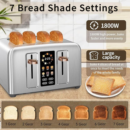 SEEDEEM Toaster 4 Slice, Stainless Toaster & Touch Control, LCD Display