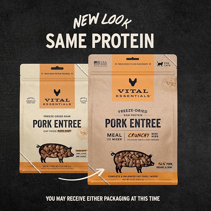 Vital Essentials Freeze-Dried Raw Pork Meal or Mixer Cat Food Crunchy Nibs, 12 oz