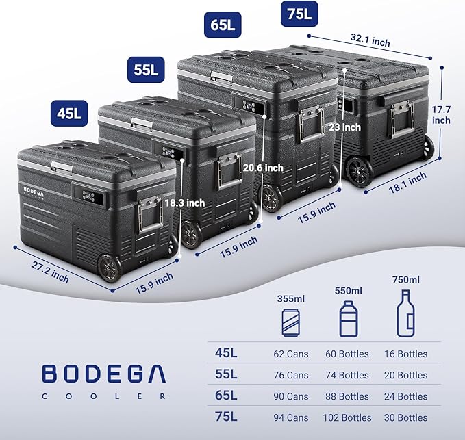 BODEGACOOLER 12 Volt Car Refrigerator, 68Quart Camping Fridge, RV Portable