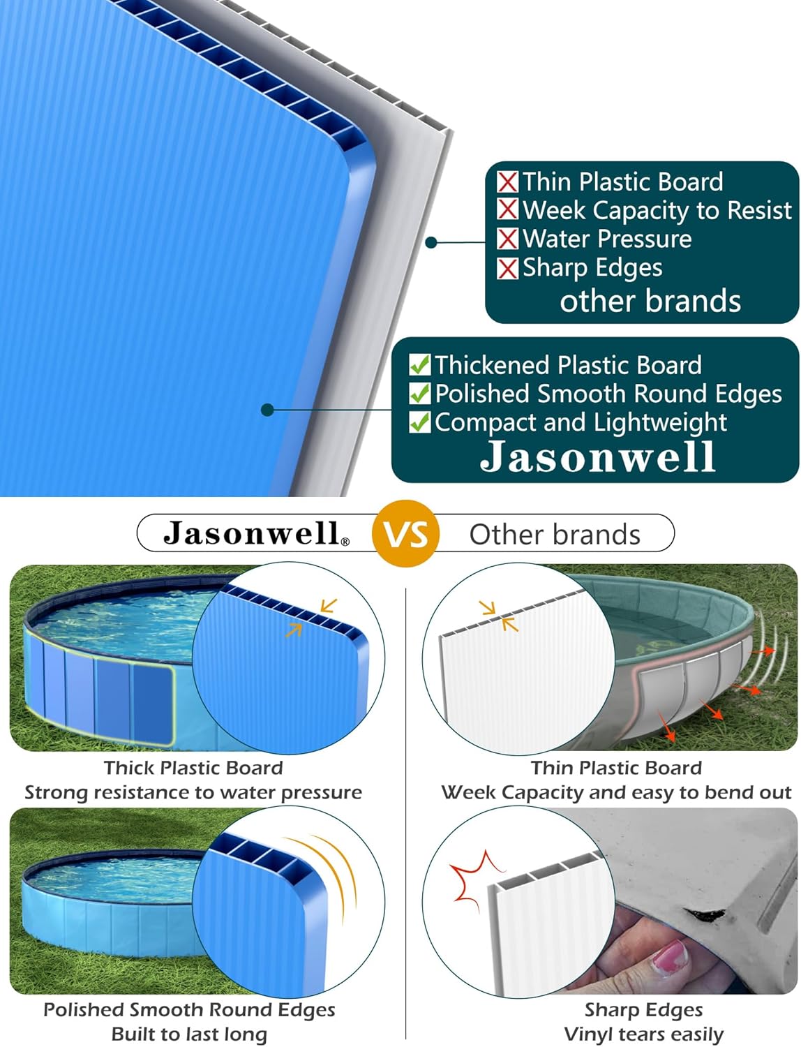 Jasonwell Foldable Dog Pool Collapsible Hard Plastic Dog Swimming Pool Portable Kiddie Pool Pet Pool Doggie Wading Pool Bath Tub for Puppy Small Medium Large Dogs Cats and Kids 87"