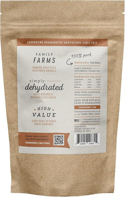 Farm Hounds - Pork Kidney - Premium Natural Jerky for Dogs - Made from 100% Humanely Raised Pork- Organ Treats - Great for Training & Treats - No Added Fillers - Made in USA - 4oz -1 Pack