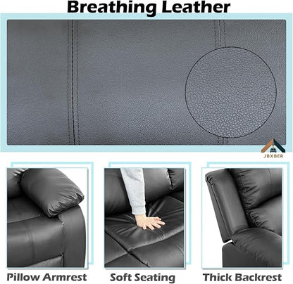 JBXBER Manual Recliner Sofa Set for Living Room, Leather Reclining Sofa Sets, Faux Leather Couch Set with Cup Holders, Drop-Down Table and Storage Console(Sofa and Chair,Black)