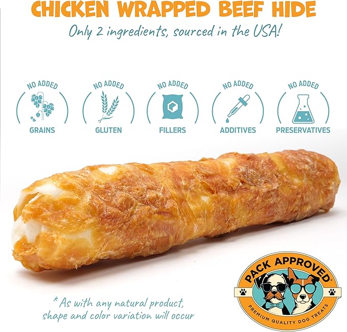 Chicken Wrapped Rawhide Beef Sticks - Long Lasting Chews for Aggressive Chewers - Treats for Large Dogs - XL (Pack of 4)