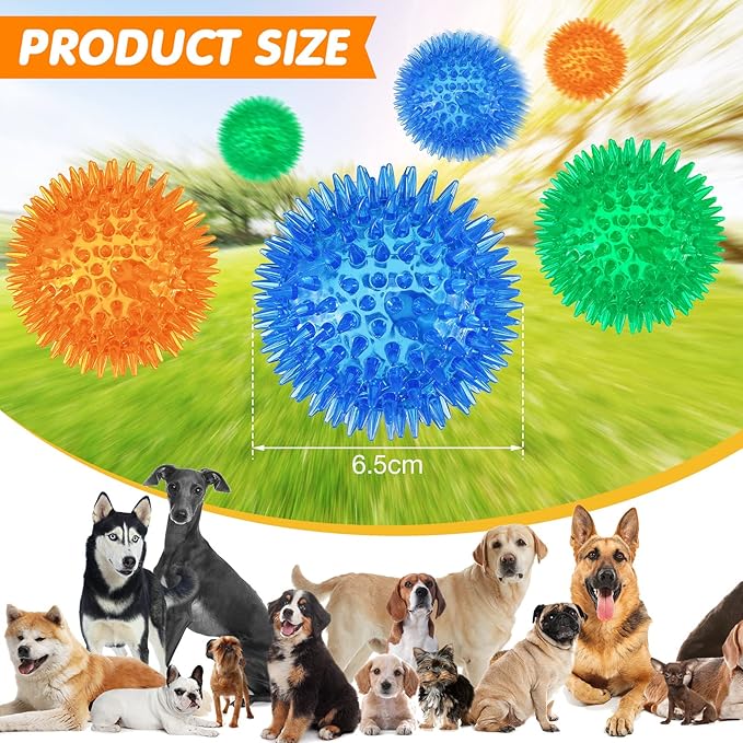 Yunsailing 24 Pack Squeaky Dog Toys Balls 2.56'' Spiky Dog Balls Floating Pool TPR Puppy Fetch Chew Toy for Small Medium Doggy Aggressive Chewers Clean Teeth Training(Blue, Green, Orange)