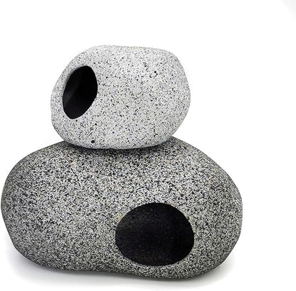 JIH Aquarium Decorations Rock, Ceramic Shelters - Shrimp Habitat, Breeding Tube, Hiding cave, Stackable Fish Tank Decor Cave for Hiding, Betta Fish (J603+J001)