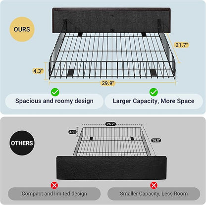 Allewie Upholstered Queen Size Platform Bed Frame with 4 Storage Drawers and Headboard, Diamond Stitched Button Tufted, Mattress Foundation with Wooden Slats Support, No Box Spring Needed, Black Brown