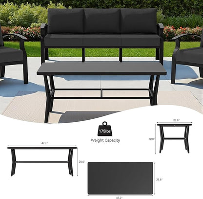 RTDTD Aluminum Outdoor Patio Furniture Set,5 Seats Patio Conversation Sets with Rectangular Coffee Table,Metal Patio Sectional Furniture Set with 5.1" Thickened Cushions,Black