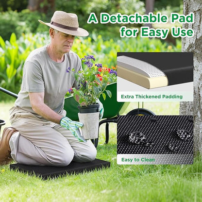 LOENIY 10.8” Wide Garden Kneeler and Seat, Heavy Duty Foldable Gardening Stool with Tool Belt Pouch, Included Thickened Kneeling Pad, Portable Gardening Bench Chair for Seniors & Parents