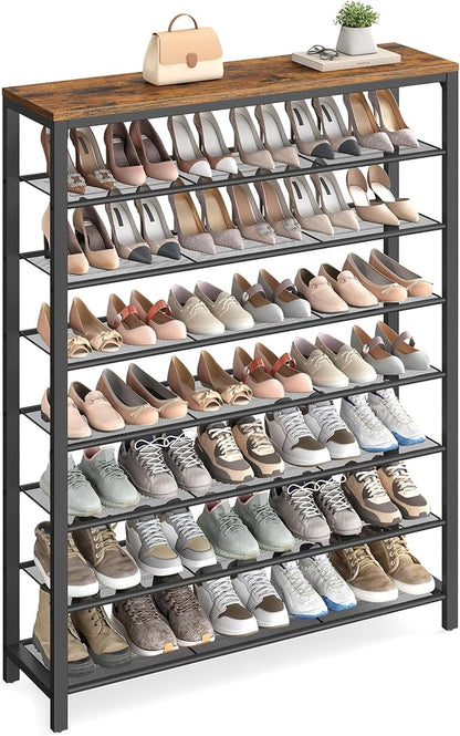 VASAGLE 8 Tier Shoe Rack, Shoe Organizer for Closet, Entryway, 32-40 Pairs of Shoes, Large Shoe Rack Organizer with 7 Metal Mesh Shelves, 11.8 x 39.4 x 59.8 Inches, Rustic Brown and Black ULBS012B01