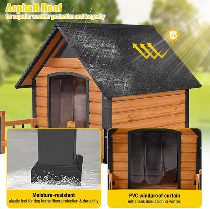 AIVITUVIN Outdoor Dog House with Anti-Chewing Durable Metal Frame Dog Kennel for Large Breed Dog Shelter Weatherproof (Brown 50.9" D x 37.4" W x 37.2" H