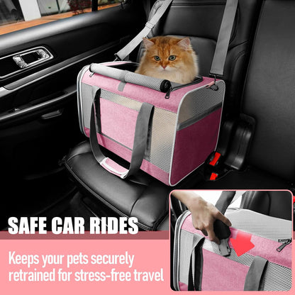 Cat Carrier 20lbs Top Open/Soft Sided Small Pet Dog Travel Carrying Crate/Collapsible Puppy Transport Carry Bag/Sturdy Pet Cages Chihuahuas Mini Dog 10lbs Pink