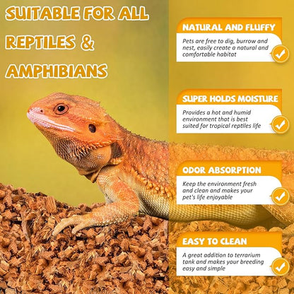 Legigo 10LBS Coconut Chip Substrate for Reptiles, 72QT Natural Coco Husk Chip Reptiles Bedding, Compressed Coconut Chip Substrate for Snake, Tortoise, Ball Python, Gecko, Lizard Terrarium Tanks