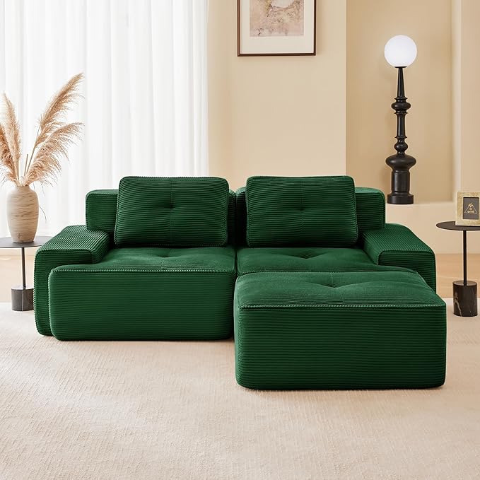 80'' Loveseat Sofa, 32D Foam Corduroy Boneless Couch with Pillow, Deep Seat Wide Arm Sectional L Shaped Couch for Living Room, Small Spaces, Studio Apartment