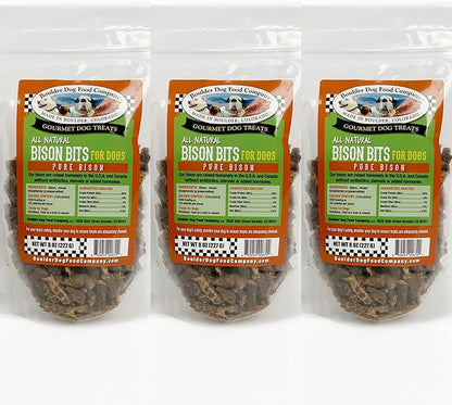 Boulder Dog Food Company All Natural Bits Dog Treats (3 Packs) - Dog Treats Made in USA Only (Bison, 8 oz)