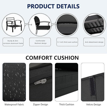 RTDTD Aluminum Outdoor Patio Furniture Set,7 Seats Patio Conversation Sets with 2 Round Coffee Tables,Metal Patio Sectional Furniture Set with 5.1" Thickened Cushions,Black