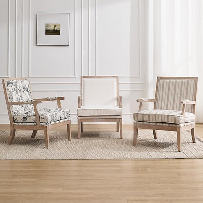 DM Furniture Accent Chair Set of 2 Mid-Century Modern Living Room Chair Linen Fabric Upholstered Lounge Armchair with Solid Wood Frame & Removable Cushion for Living Room, Bedroom, Balcony, Beige