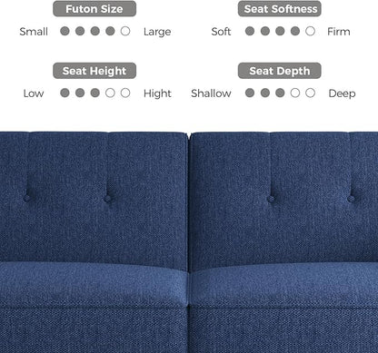 89” Futon Sofa Bed,Comfy Futon Couch Bed with 2 Square Pillows,Convertible Sleeper Sofa with Adjustable Backrest& Armrests, Modern Loveseat Sleeper for Living Room, Bedroom, Linen Blue