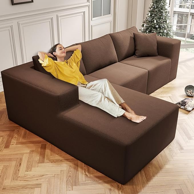 108" Cloud Sectional Couch with L-Shape Chaise,4 Seat Modern Modular Sofa with Deep Seat,Upholstered Couches for Living Room Bedroom, Boneless Couch