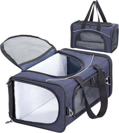 Petsfit Airline Approved Pet Carrier for Small Dogs & Cats, 19x9x12 TSA Approved Carrier, with Removable Dual-Sided Padding (2-Way Placement) - Fits Under Most Airplane Seats, Escape Proof (Navy)