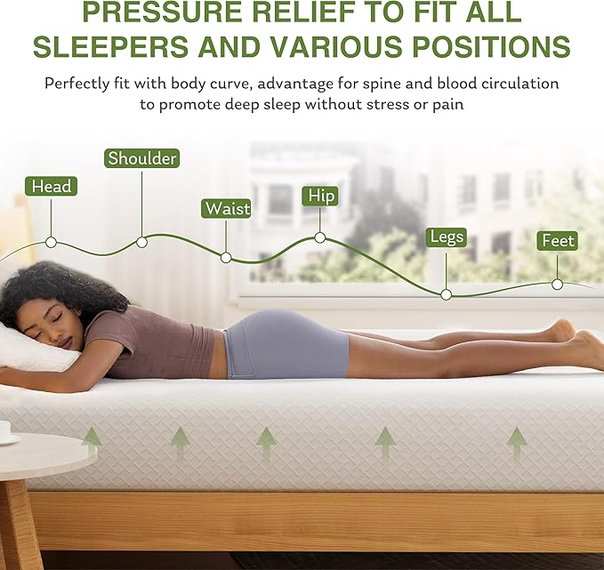 EGOHOME 10 Inch Queen Mattress, Memory Foam Mattress in a Box with Cooling Green Tea Gel, Relieve Pressure with Medium Support, CertiPUR-US Certified, 80''L x 60''W, White