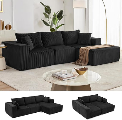 108” Modular Sectional Sofa, Cloud Sectional Couch with Deep Seat, Modern Modular L-Shape Sofa Couch with Chaise,Upholstered Boneless Couches for Living Room Bedroom (Black, Right Facing Chaise)