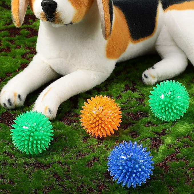 Yunsailing 24 Pack Squeaky Dog Toys Balls 2.56'' Spiky Dog Balls Floating Pool TPR Puppy Fetch Chew Toy for Small Medium Doggy Aggressive Chewers Clean Teeth Training(Blue, Green, Orange)