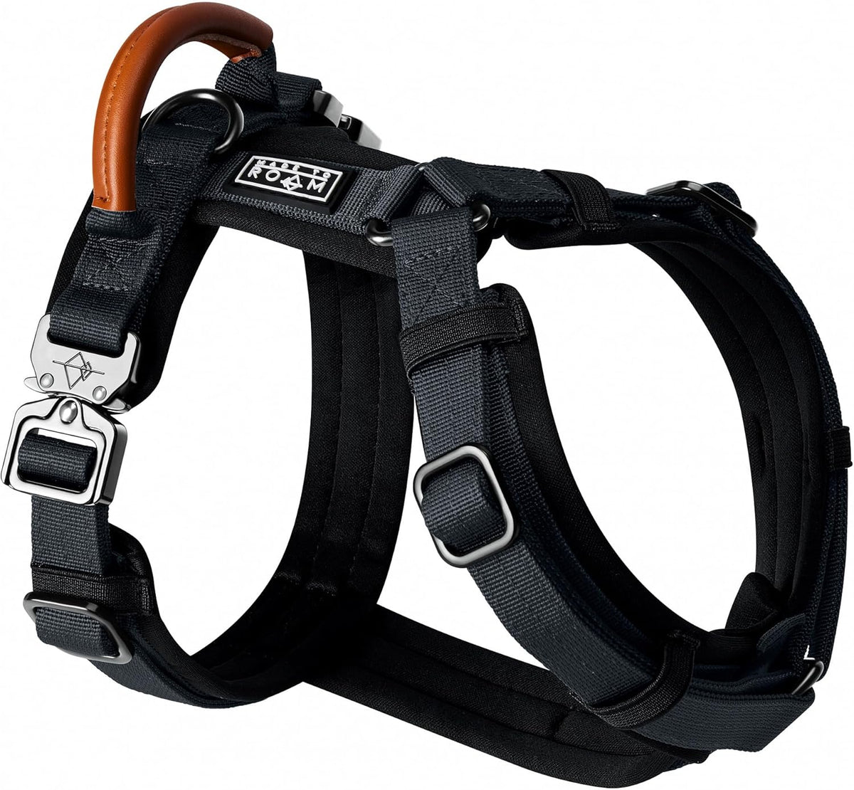 MADE TO ROAM Premium Explorer Harness - Y-Shaped Dog Harness with Adjustable Durable Nylon, Soft Padding, Metal Buckles and Leather Handle for Small, Medium, Large Dogs (New York Afterlight, Size 6)