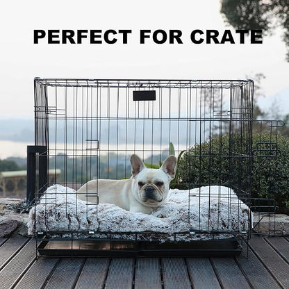 Bedfolks Plush Waterproof Dog Crate Bed, Faux Fur Kennel Pad, 35"x23", Brown