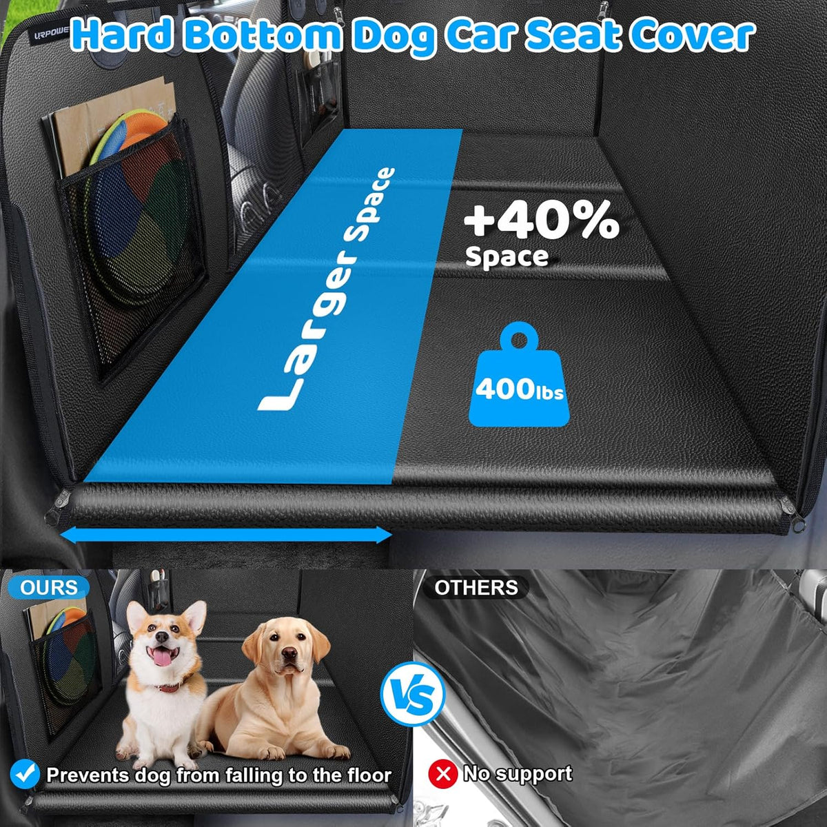 URPOWER PU Leather Back Seat Extender for Dogs – Hard Bottom Dog Car Seat Cover Holds 400 lbs, Anti-Scratch & Waterproof Dog Hammock for Cars, SUVs & Small Trucks, Dogs Car Bed Pet Backseat Protector