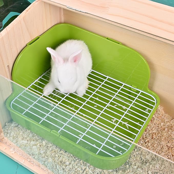 RUBYHOME Rabbit Litter Box Toilet, Plastic Square Cage Box Potty Trainer Corner Litter Bedding Box Pet Pan for Small Animals, Rabbits, Guinea Pigs, Chinchilla, Ferret, Galesaur, 11.4 Inches (Green)