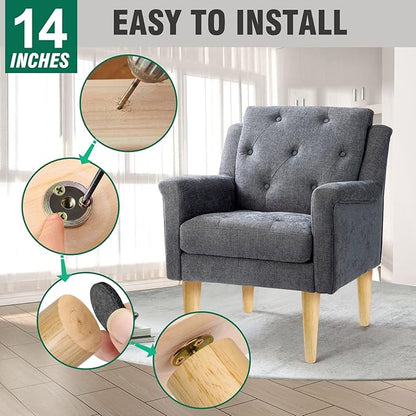 FoDau770 Rubber Wood Furniture Legs 14 Inches, Straight Tapered Wood Feet Mid Century Sofa Legs Set of 4, 5/16" UNC Furniture Feet Replacement Parts for Cabinet Couch Dresser Chair Ottoman Table