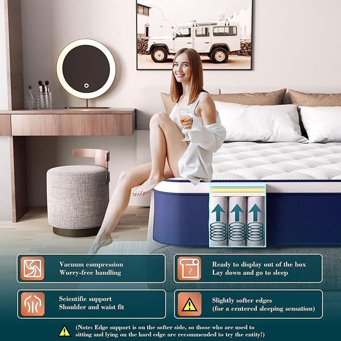 12 Inch Hybrid Queen Mattress in a Box - Gel Memory Foam & Pocket Springs for Back Pain Relief, Soft & Plush Fiberglass-Free Bed, CertiPUR-US Certified, 60x80 Inches