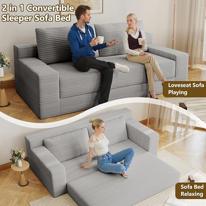 70.78" Loveseat Sofa, Modern Small Corduroy Couch Comfy Deep Seat for Living Room, Bedroom, Apartment, Home Office, No Assembly, Light Grey