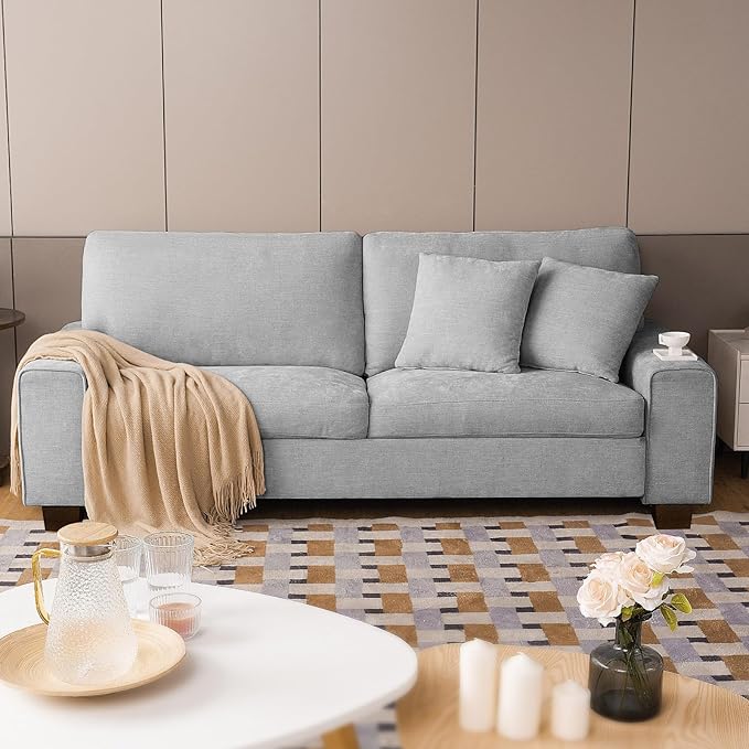 DOPEDIO Modern Loveseat Sofa for Living Room,Chenille Recliner, Removable Cover, Spring Cushions, Solid Wood Frame, Easy Assembly for Small Spaces (71.25inch，Light Gray)