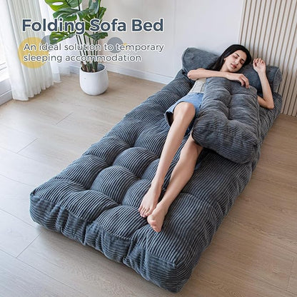 MAXYOYO Folding Sofa Bed, Convertible Sleeper Chair with Pillow Foldable Mattress with Back Support, Portable Fold Out Chair Bed Comfy Floor Sofa Lounge for Living Room Bedroom, Dark Grey, Single