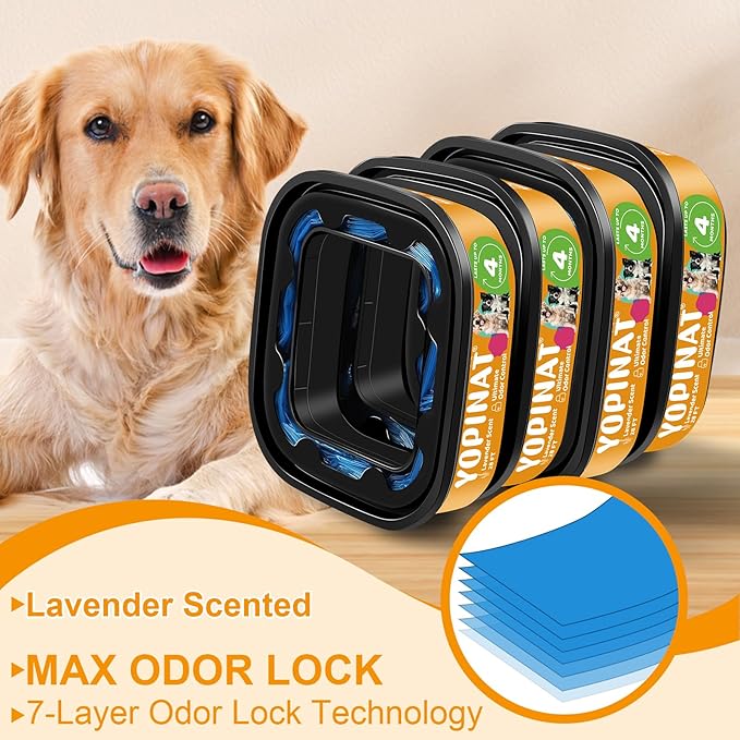 Jumbo Square Refill Bags 4 Pack Lasts Up to 16 Months Compatible with Pet Genie Dog Waste Disposal System Pails Lavender Scented Dog Poop Bags for Dogs 7-Layers EVOH Pet Waste Refills for Odor Control