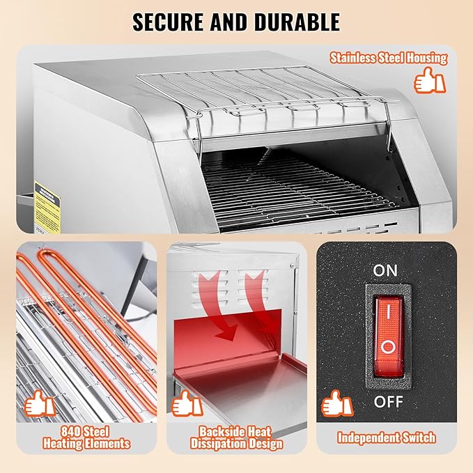 VEVOR Commercial Conveyor Toaster, 300 Slices/Hour, Heavy Duty Stainless Steel