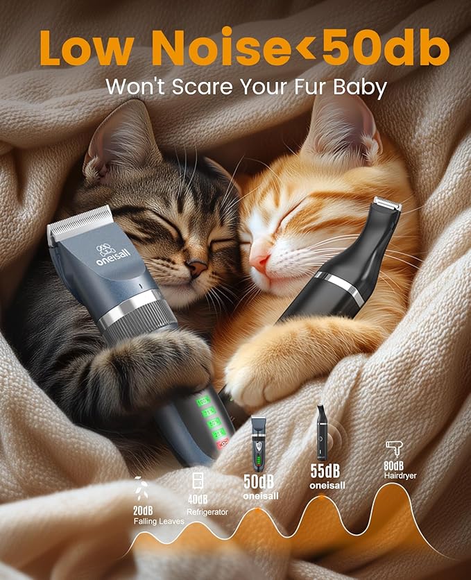 oneisall Cat Clippers and Paw Trimmer 3 in 1 Cat Grooming Kit,Cat Clippers for Matted Hair,Cordless Kitty Shaver for Matted Long Hair,2 Speed Pet Clippers