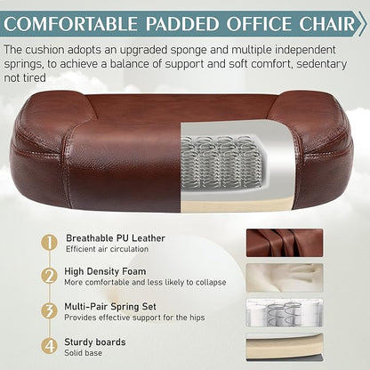 Leather Office Chair, PU Home Computer Desk Chairs with Ergonomic Back Support, 360°Swivel Free, Small Gaming Chair with Wheels and Adjustable Armrests, for Short People Use