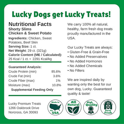 Lucky Premium Treats Lucky Shorty Slims - Sweet Potato and Chicken Jerky Dog Treats, Crunchy Dog Chew Sticks with Real Chicken and Sweet Potato for Small to Large Dogs (29 Count)