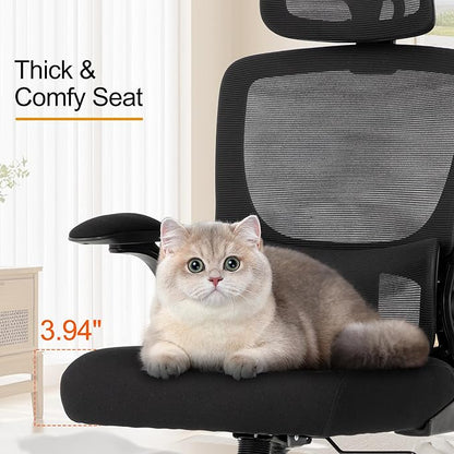BOWTHY Ergonomic Office Chair,Home Mesh Office Desk Chairs,High Back Chair 330 LBS,Swivel Computer Task Chair with Adjustable Lumbar Support,Up&Down Flip-Up Arms,Rocking Function (Black)