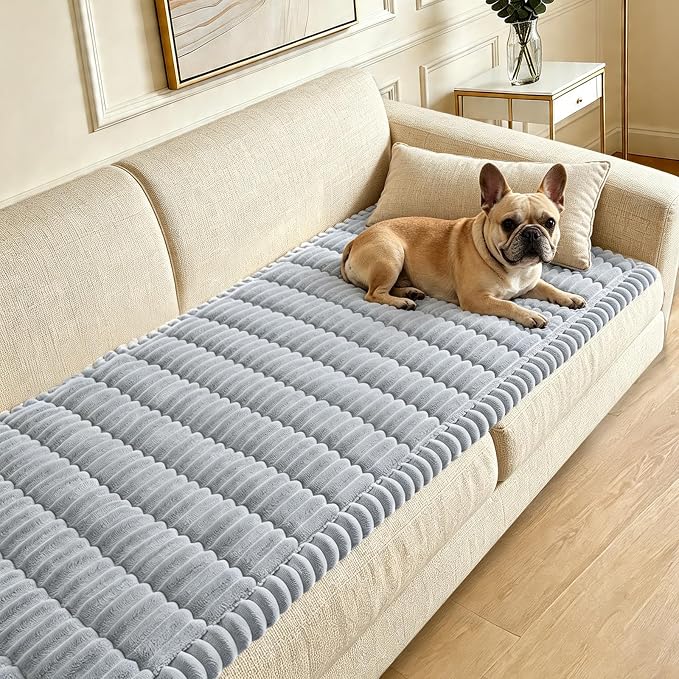 Couch Cover for Dogs Washable,Non Slip Fuzzy Durable Pet Friendly Cozy | Soft Slipcovers for 3 Cushion Sofa Cover,Plush Thick Protector Fits Mat Bed Leather & Fabric Couches (Light Grey 27.6"x82.7")